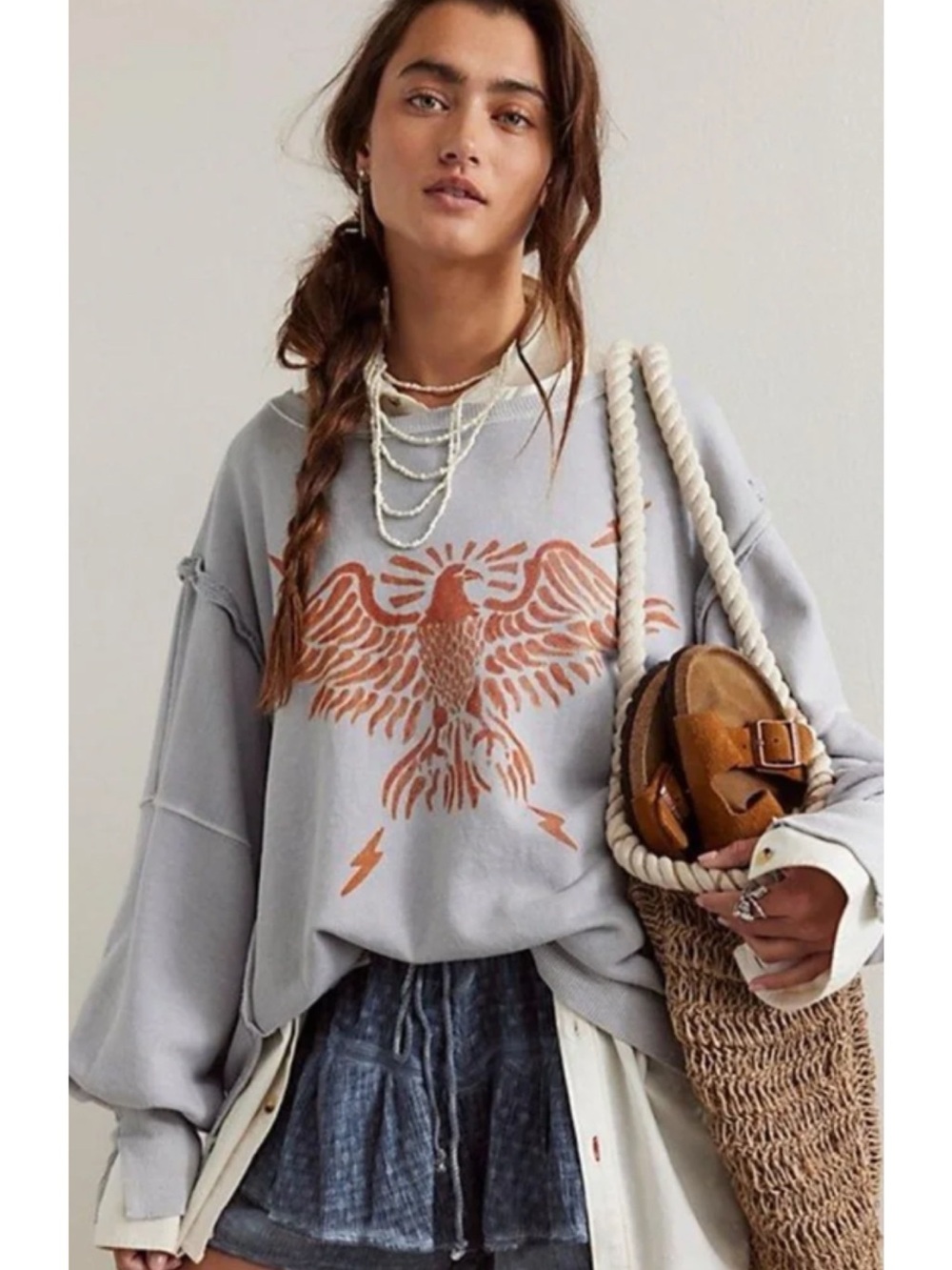 Free People We the Free Zion Eagle Graphic
Camden Oversized Sweatshirt SZ S NWT